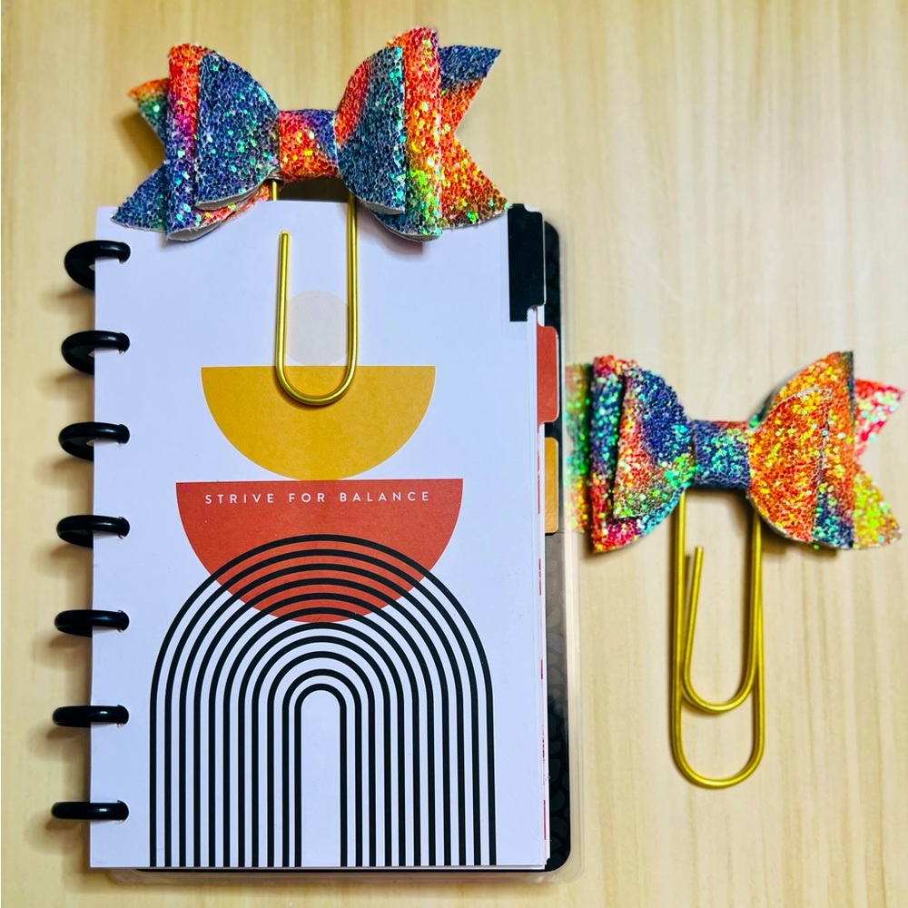 Happy planner Bow paper clips Jumbo size 2 pcs glitter rainbow